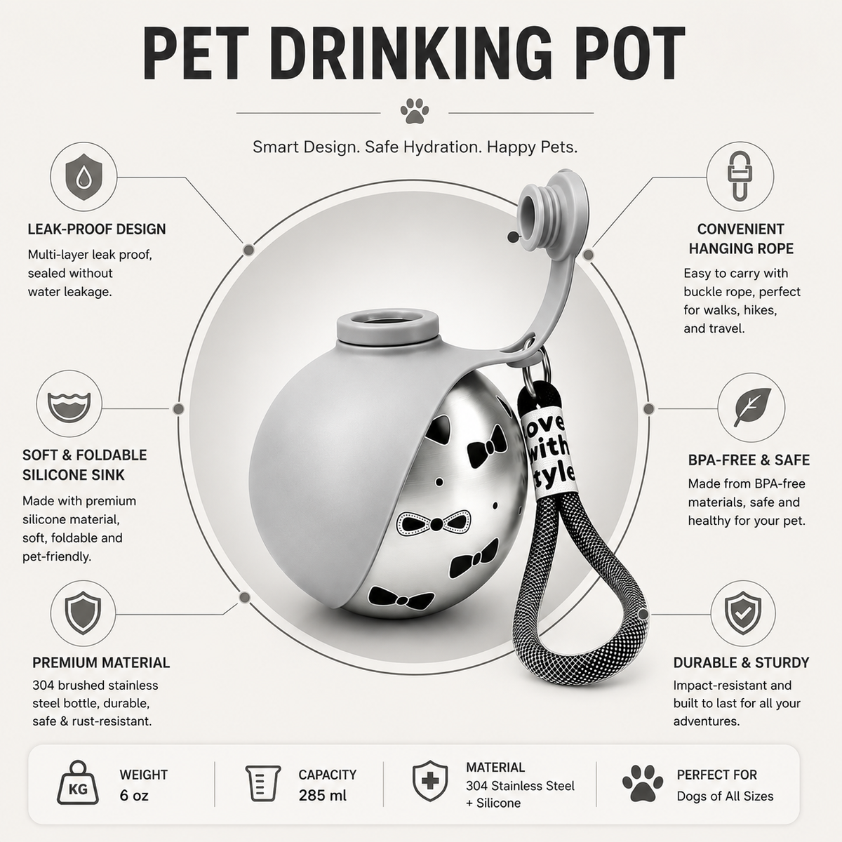 OQVA Portable Dog Water Bottle with Foldable Bowl