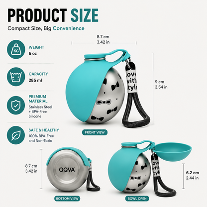 OQVA Portable Dog Water Bottle with Foldable Bowl