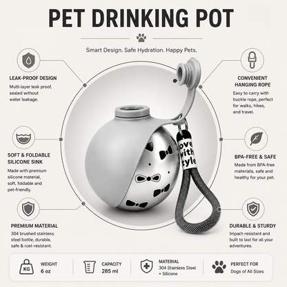 OQVA Portable Dog Water Bottle with Foldable Bowl