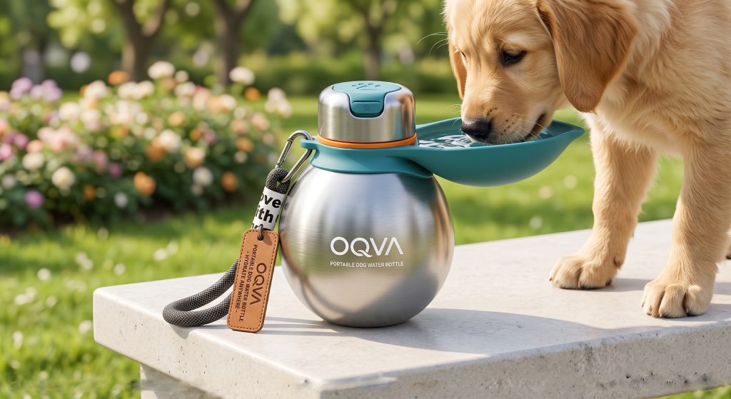 OQVA Portable Dog Water Bottle with Foldable Bowl