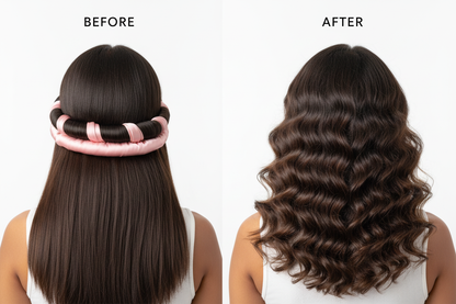 Heatless Curl Set - Back View Before & After with Nuvra Logo